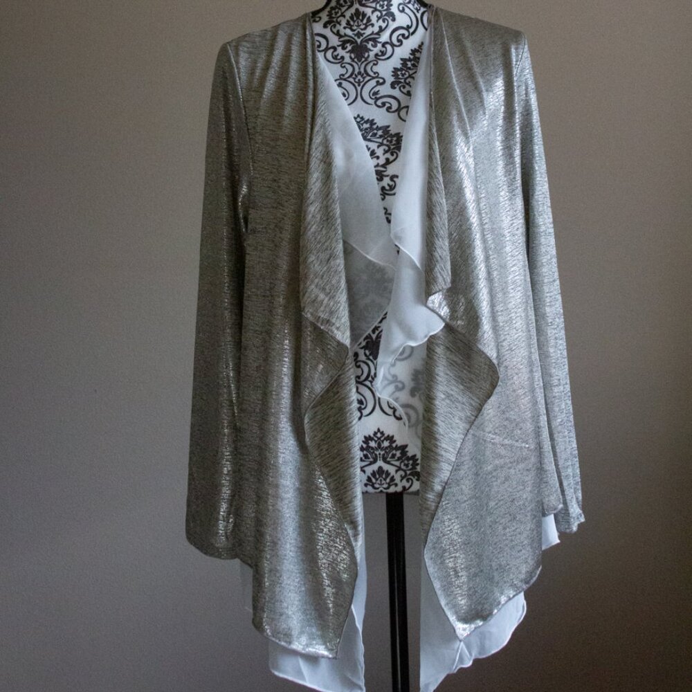 KIM & CAMI Open Cascade Shimmer Cardigan Jacket - Large